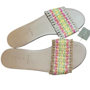 NWT J.Crew Rainbow Raffia Slides Sandals Sz 8M